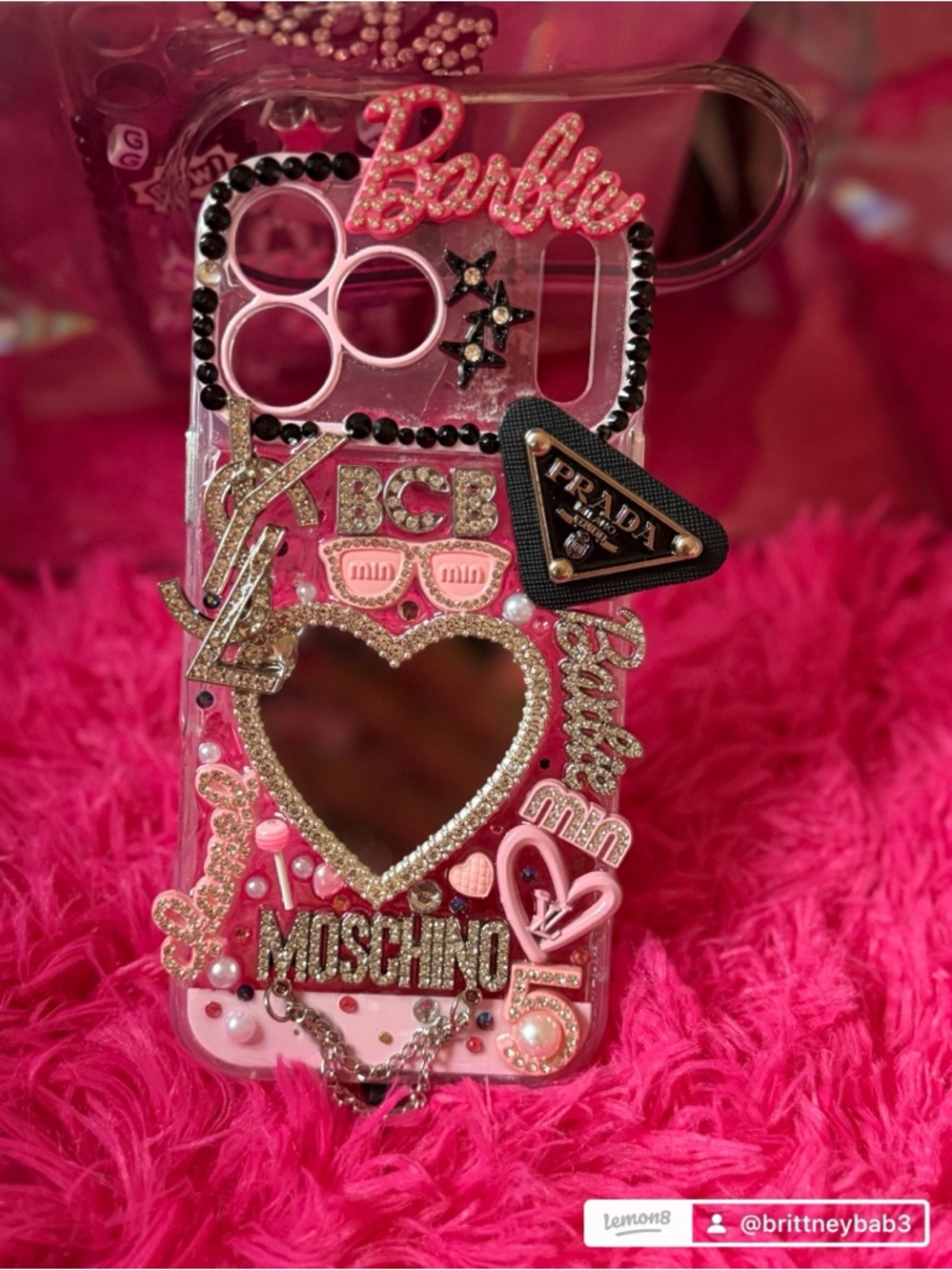 Barbie x Moschino Pink Decorative Phone Case with Mirror